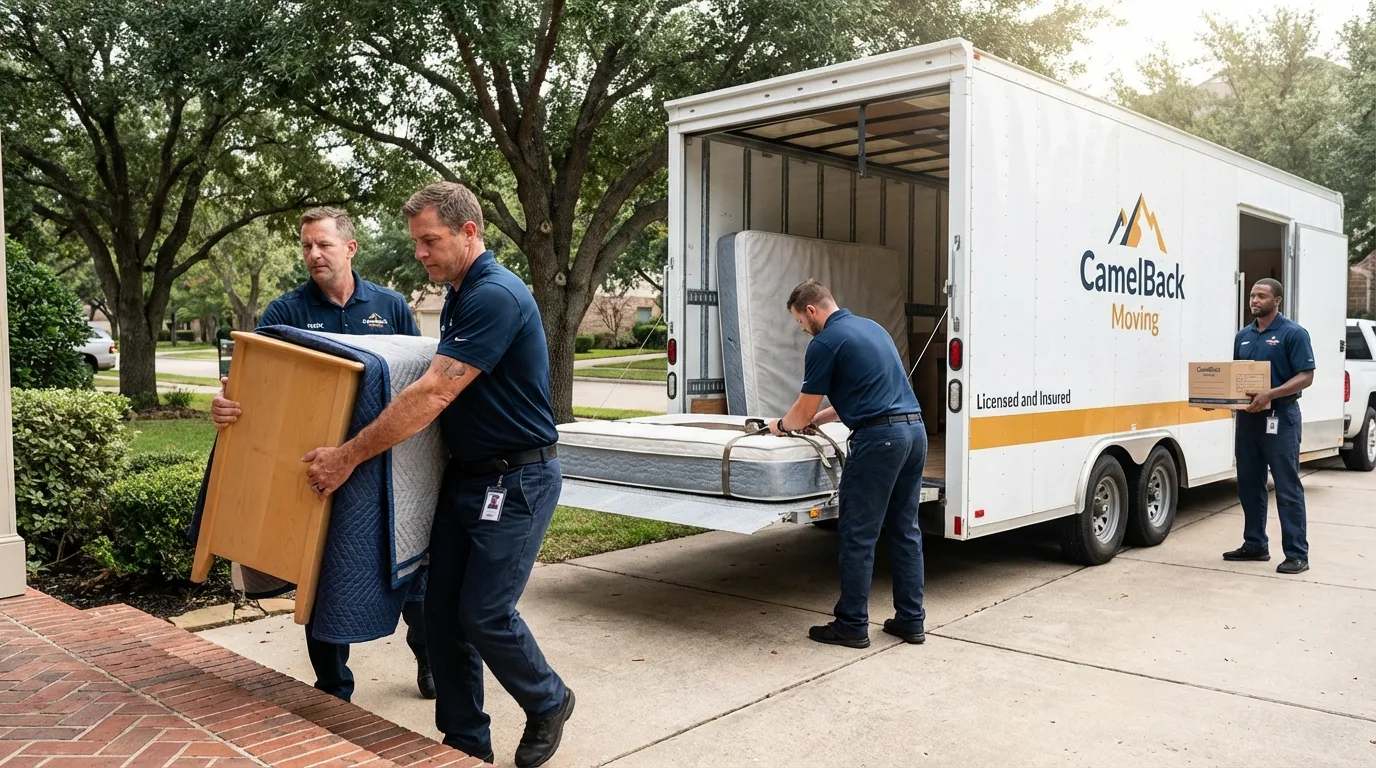 Crew loading residential truck for cross-state move from Aptos, CA