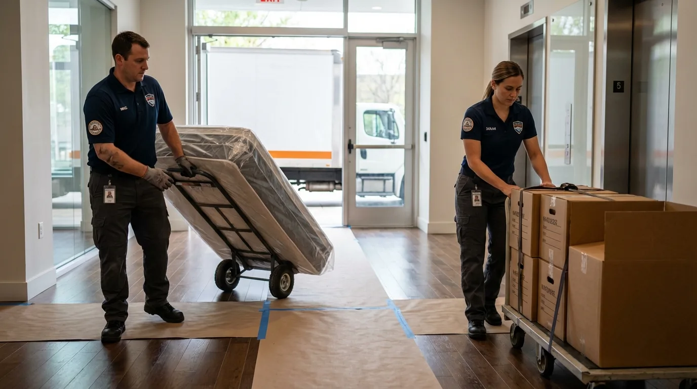 Professional apartment movers loading elevator in Aptos, CA