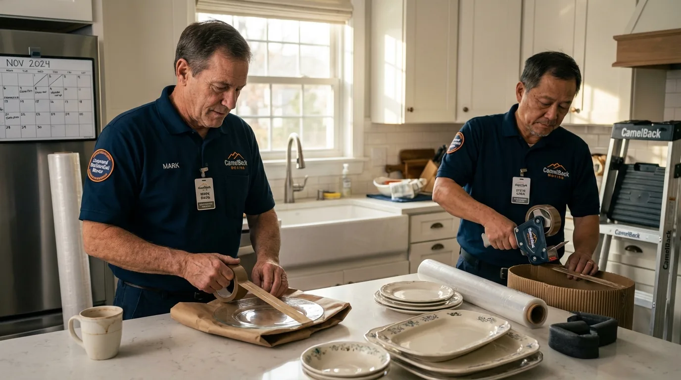 Professional crew packing kitchen dishware in Aptos, CA